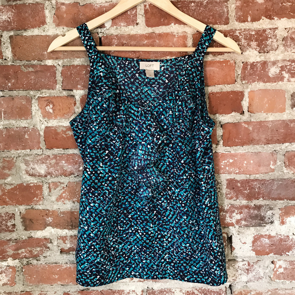 LOFT Geometric Print Ruffle Front Tank Top - Picture 6 of 6